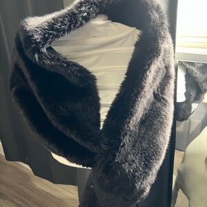 Elegant Black Faux Fur Shawl